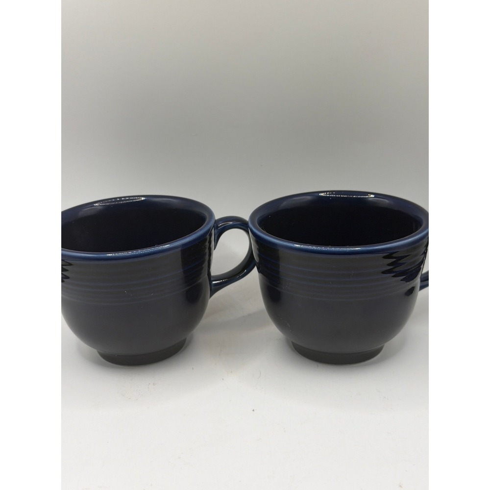2 Vtg Fiesta Ware Cobalt Blue Flat Tea Cup Mug Fiestaware